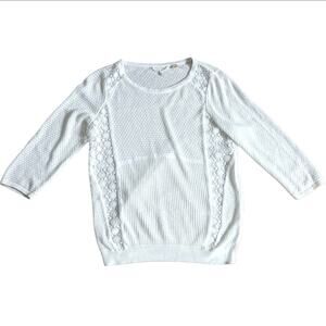 Anthropologie Knitted & Knotted Etienne Open Knit Lace Pullover Ivory Sweater